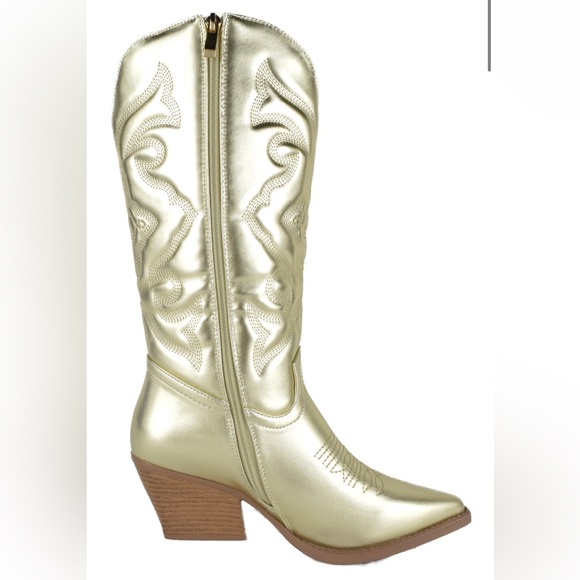 Top Moda Elk Gold Wester Cowgirl Full Zipper Calf Boots New - Picture 3 of 11